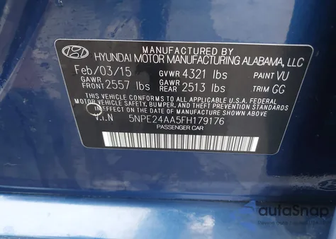 2015 Hyundai Sonata Eco z USA, uszkodzony, nr VIN 5NPE24AA5FH179176